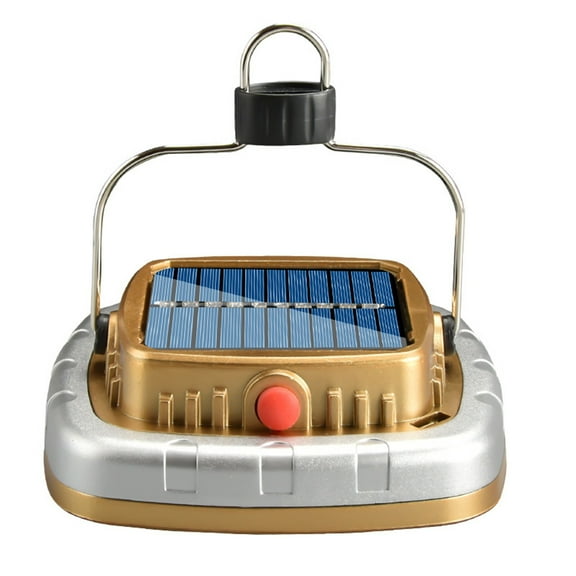 Iumwxz Gold Solar Rechargeable LED Camping Lantern with USB Charging and Solar Power, Foldable Hook for Outdoor Hiking Emergency Light, Power Bank for Phone