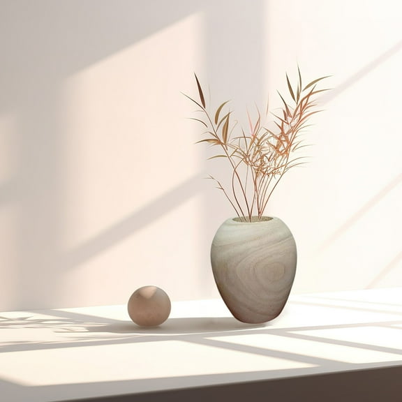 Iumwxz Gray Wooden Vase Indoor Office Desk Ornament Retro Style Home Decoration for Living Room Bedroom Study 15x12.5x12.5cm