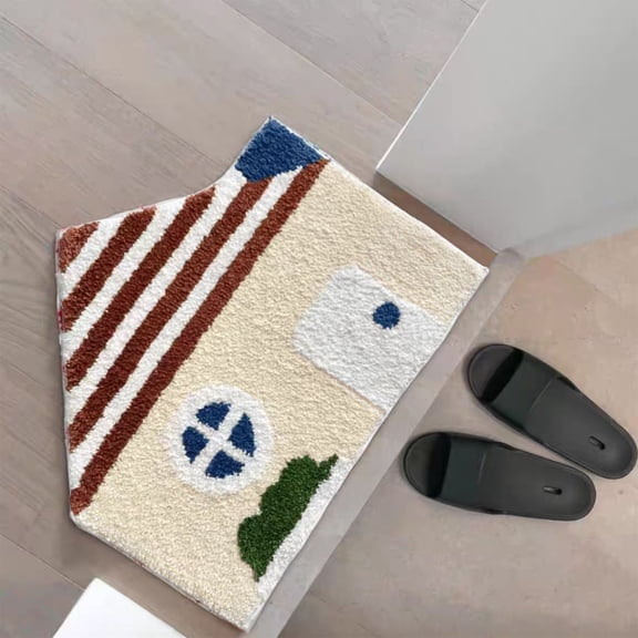 Iumwxz House Shape Flocked Carpet Beige Polyester Tufted Irregular Floor Mat 65x45cm Dirt Resistant Non Absorbent Soft Cozy for Bedroom Living Room Friends Room Decor