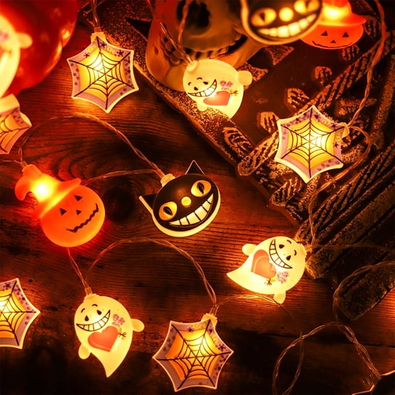 Iumwxz LED Halloween String Lights, Pumpkin Ghost Spider Decor, 118.11in PVC Waterproof, Energy Efficient, Indoor Outdoor Use, for Halloween Party Decorations