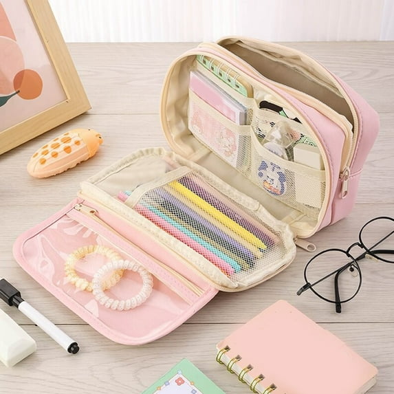 Iumwxz Large Capacity with Zipper Spacious Opening Pen Bag for Indoor Office Storage Colleges Adults Multi Function Makeup Travel Organizer