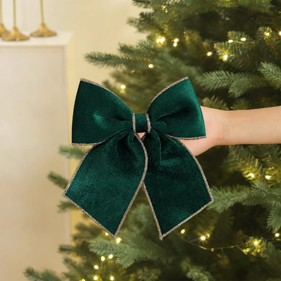 Iumwxz Large Gold Flocked Velvet Christmas Tree Bow Ornament 25x20cm Beige Fabric Hanging Decoration for Holiday Wedding Party Gift Box Decor