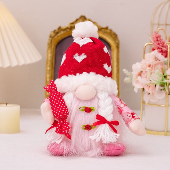 Iumwxz Light Up Knitted Hat Doll with Heart Shaped Faceless Design Red Polyester Soft Illuminating Ornament for Christmas Valentine's Day Romantic Home Desk Bedside Decor