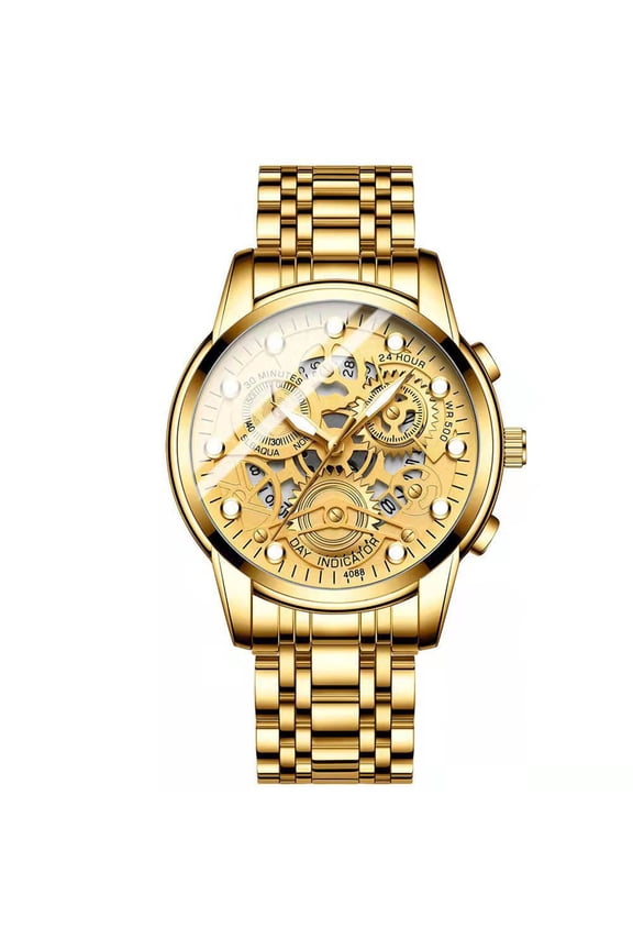 Men's Steel Watch with Alloy Case and Stainless Steel Strap, Quartz Movement, 43mm Case Diameter, Water Resistant for Hand Washing and Rain,Gifts for Men