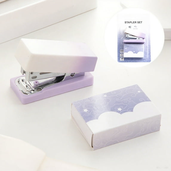 Iumwxz Mini Purple Stapler Set with Staples, Cute Design Portable Plastic Office Desk Stapler for Paper Booklets Home Indoor Supplies and Office Desk Accessories