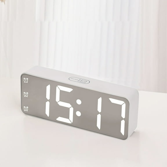 Iumwxz Multifunction Mirror Clock with LED Display, Large Font Bedside Alarm Clock with Date and Temperature Display, Voice Activated Night Mode with 3 Speed Brightness Adjustment