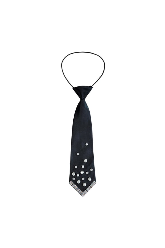 Pearl Rhinestone Chain Necktie for Men Women, Adjustable Length Metal Chain Bowtie with Sparkling Crystals, Formal Wedding Party Business Accessory