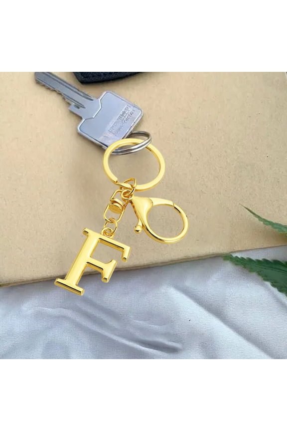 Personalized Gold Letter A to Z Metal Keychain with Initial Pendant for Keys Bags Wallets Rust Resistant Alloy Durable Gift for Women Men Christmas