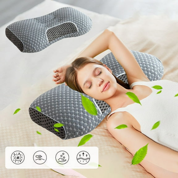 Iumwxz Pillow for Hotel and Home Use Black Polyester Pillow with Zoned Support Design for Head Neck and Shoulder Breathable Mesh Structure Machine Washable 75x45cm 25.52x17.71in