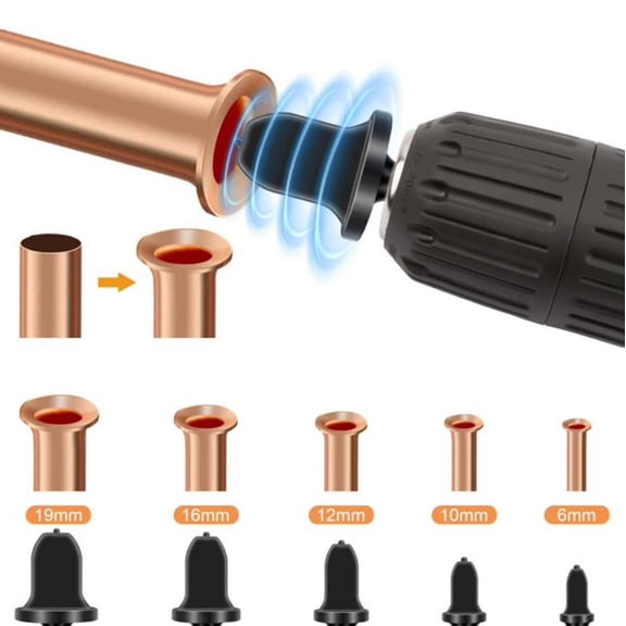 Iumwxz Pipe Expander Tool Set 5 Flare Expanders or 6 Pipe Expanders 1 4 to 7 8 Inch Sizes 1 4 Hex Shank Bearing Steel for HVAC Installation Plumbing Repairs