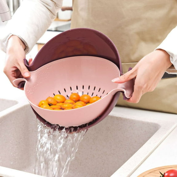 Iumwxz Plastic Colander Strainer Set with Dual Layer Design, Rotating Drain Basket and Storage Basket for Washing Vegetables Fruit Pasta, Kitchen Sink Drainer with Fine Mesh and Handles