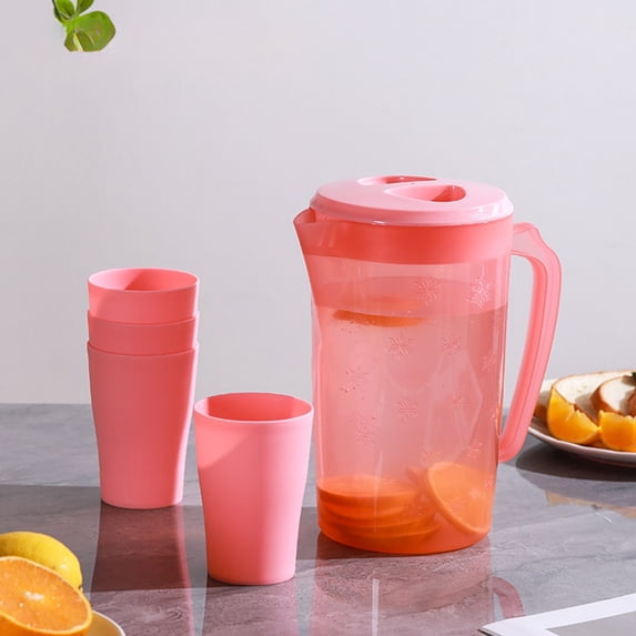 Iumwxz Plastic Pitcher and Cup Set with Lid and Handle, 2200ml Capacity for Cold or Hot Beverages, Includes 4 Cups for Parties Picnics or Family Meals