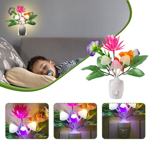 Iumwxz Plug in LED Flower Night Light with Color Changing Effects, Manual Push Button On Off Switch, Energy Efficient for Bedrooms, Hallways and Staircases
