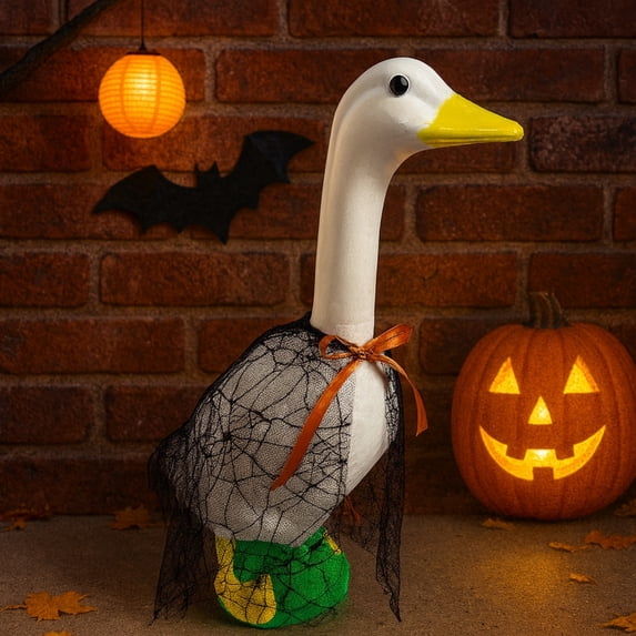 Iumwxz Porch Goose Outfits Black Spiderweb Lace Cape Costume for 23 Inch Lawn Geese Halloween Outdoor Decor with Bow Detail Fits Plastic Concrete Garden Goose