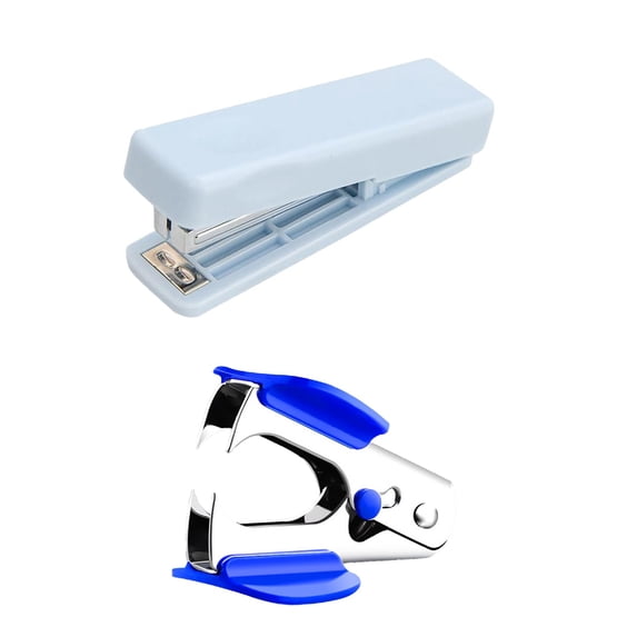 Iumwxz Portable Folding Mini Stapler with Staples and Staple Remover for Indoor Office Travel, Light Blue