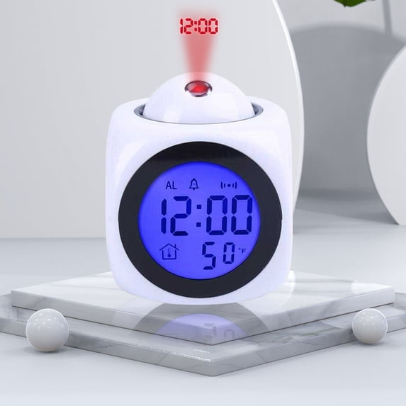 Iumwxz Projection Digital Alarm Clock with Weather Station, Multifunctional LCD Wall Projection Clock with Temperature Display, Snooze Mode, Portable Design for Bedroom Home Office Travel