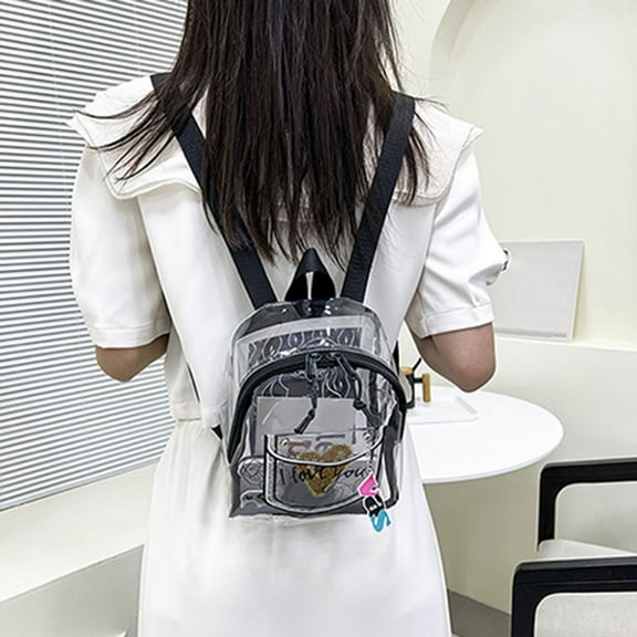 Iumwxz Pvc High Value Appearance Women Bag-Clear Backpack-Plastic Cloth- Back Backpack- Candy Colored Student Bag- Large Capacity School Backpack Black 7.08x8.66x3.93in christmas clearance
