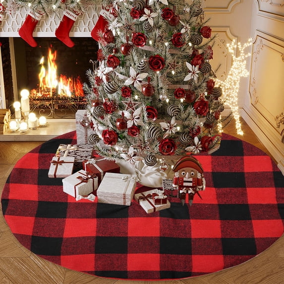 Iumwxz Red Plaid Christmas Tree Skirt 38x38cm Fabric Tree Base Cover for Holiday Decorations Party Arrangement and Festive Home Decor