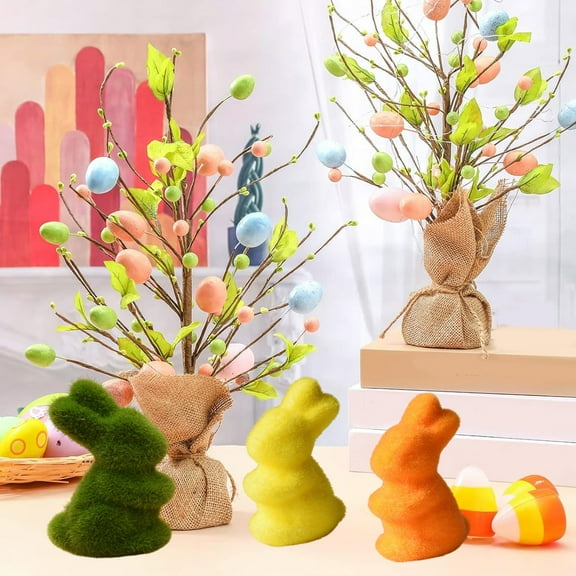 Iumwxz Reduced Price easter bunny Simulation Short Stuffed Moss Easter Bunny Living Room Desktop Small Ornaments Cute Decorations Adorable Springtime For Home Parties Or Gift Giving Green foam