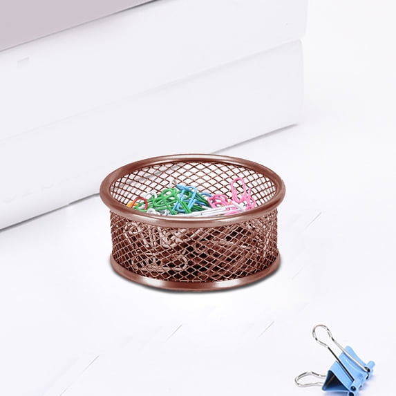 Iumwxz Rose Gold Metal Paper Clip and Push Pin Organizer Tube with Large Capacity Thickened Stable Base and Open Ended Design for Easy Access to Office Desk Stationery Storage