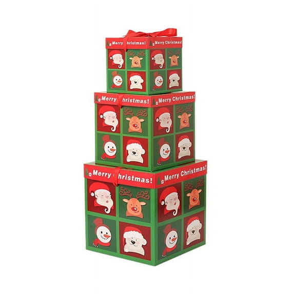 Iumwxz Set of 3 Reusable Stacking Head Christmas Gift Boxes for Tree Display Window Scene Ornament Holiday Packaging Versatile Festive Decoration for Birthdays Weddings Anniversaries