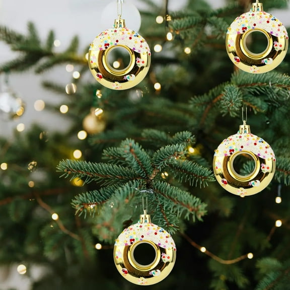 Iumwxz Set of 4 Whimsical Donut Candy Bagel Christmas Tree Topper Star Ornaments Durable Plastic Hanging Decor for Indoor Outdoor Holiday Festive Decorations