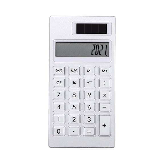 Iumwxz Solar Powered Calculator with 12 Digit Display, Rubber Keypad, Aluminum Alloy Housing, Portable Slim Design for Colleges and Professionals, White