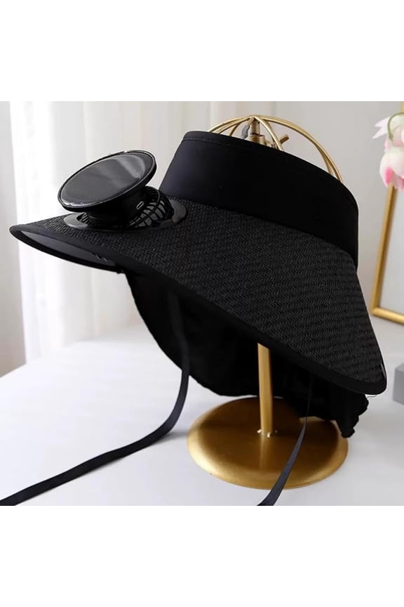 Solar Powered Fan Hat with Quiet Fan and Chin Strap for Outdoor Activities Fishing Hiking Camping, Sun Protection for Face Neck and Ears