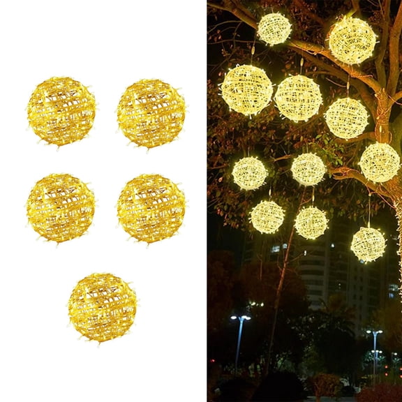 Iumwxz Solar Powered LED Light Ball 60 Beads 500lm 1200mAh for Garden Patio Courtyard Decoration, 5 Pack with Solar Panel, Water Resistant IP44