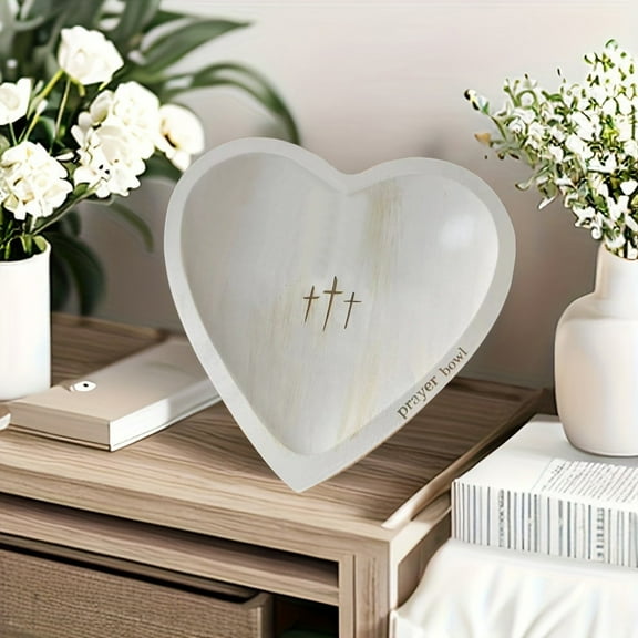 Iumwxz Solid Wood Heart Shaped Prayer Bowl with Etched Design and Included Prayer Cards for Cute Gifts Spiritual Occasions Home Decor Easter Mother's Day Weddings and Housewarming Celebrations