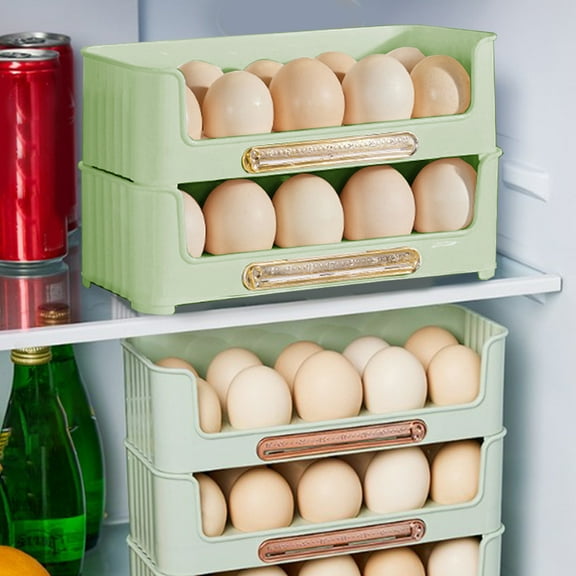 Iumwxz Stackable Refrigerator Egg Organizer Storage Box for Side Door Holds 10 Eggs with Date Sliding Timer Green Plastic Kitchen Pantry Cabinet Space Saver 2 Pack