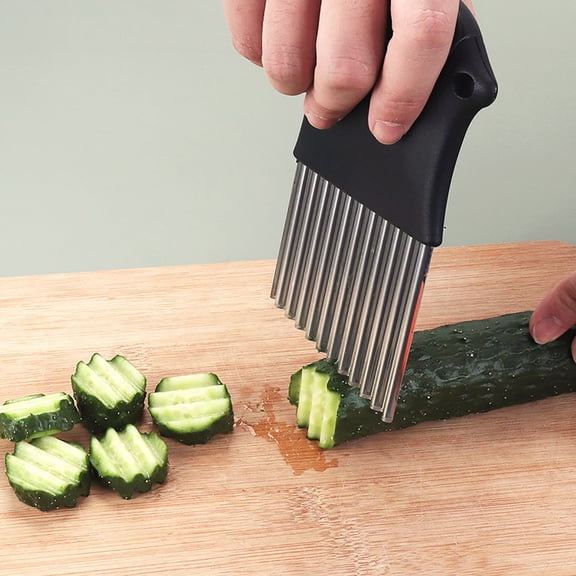 Iumwxz Stainless Steel Wavy Fry Cutter and Peeler, Multifunctional Kitchen Tool for Potatoes Vegetables and Fruit, Handheld Mandoline Slicer with Detachable Blade for Home Cooking