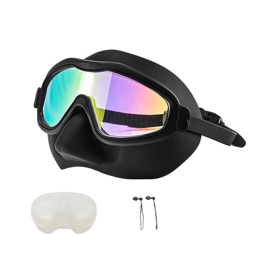 Iumwxz Swimming Goggles for Adults, Oversized Swim Goggles with Nose Cover, Anti Fog Coating, Fully Sealed Waterproof, Soft Comfortable Eye Seals, Includes Earplugs for Pool Leisure Swimming