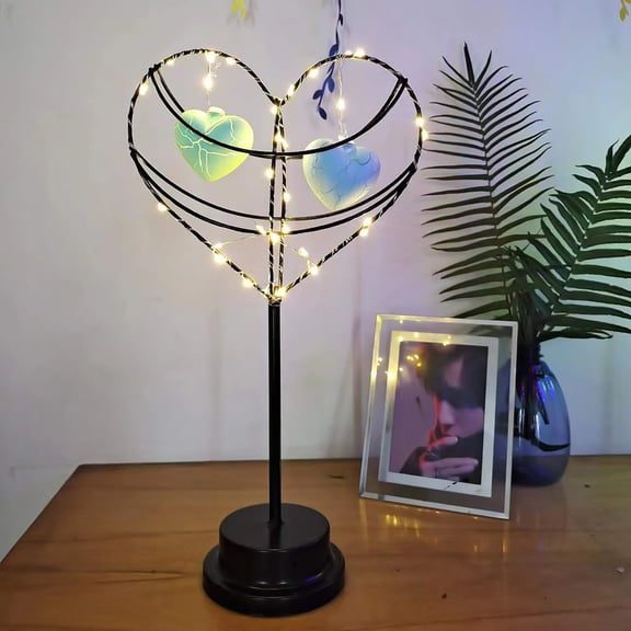 Iumwxz Table Lamps, Iron Decorative LED Table Lamp with Wrought Iron Frame and Leaf Embellishments, Battery Operated Warm White Light for Bedside Tabletop Decoration, Valentine's Day Gift