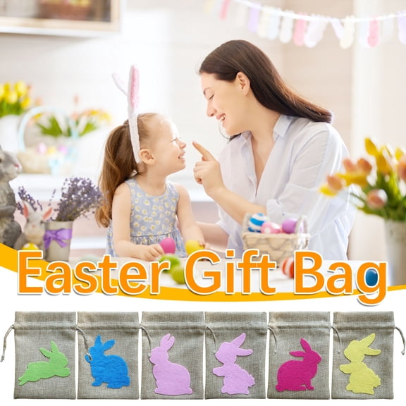 Iumwxz Tax Free Weekend easter bunny Cute Easter Drawstring Pocket Goodie Bag Gift Bag Party Decoration For Kids easter gifts for kids F Imitation linen