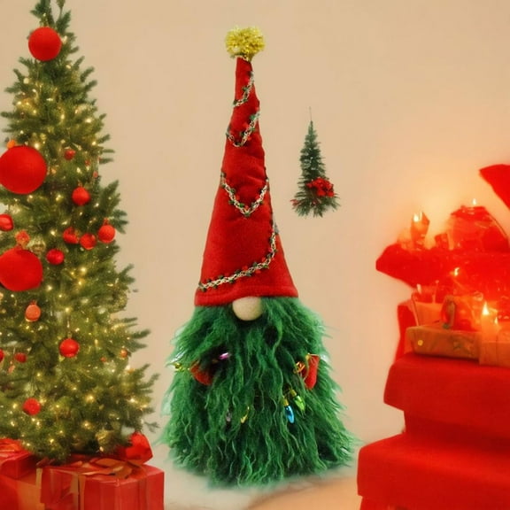 Iumwxz Unique Christmas Decor Decoration Set Featuring Green Haired Old Man Faceless Doll and Rudolph Dwarf Figurine for Festive Home or Office Holiday Display