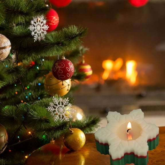 Iumwxz Unique Snowflake Shape Scented Candles Green White Double Colored Christmas Candles Christmas Ornaments Create Warm and Cheerful Access to Christmas home decor christmas clearance indoor