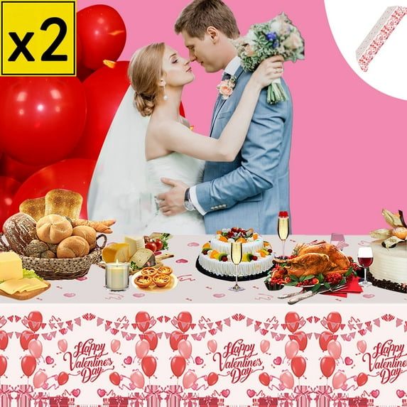 Iumwxz Valentine's Day Round Tablecloth with Love Heart and Plaid Pattern 100% Polyester Fabric for Kitchen Dining Room Party Home Decor 54 x 108 Inches Pink