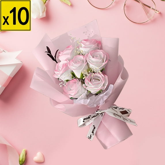 Iumwxz Valentine's Day Soap Flowers Mini Bouquet with Preserved Rose and LED Light in Gift Box Pink Paper Floral Arrangement for Romantic Gifts DIY Companion Gift Set