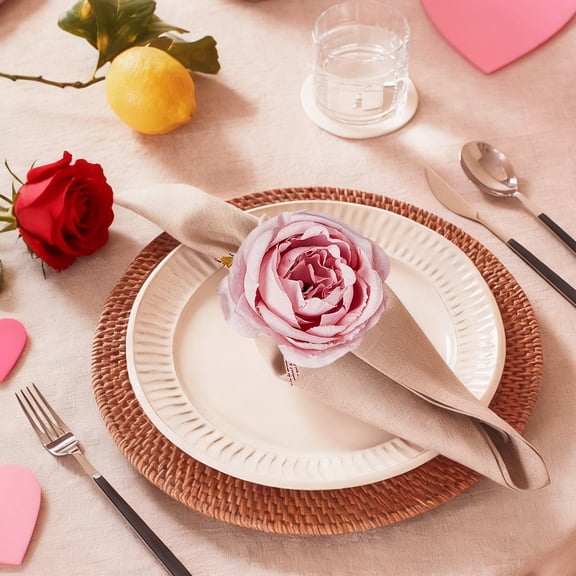 Iumwxz Valentines Day Decorations Napkin Ring with Realistic Rose Design in Pink Alloy and Sparkling Rhinestones for Holiday Table Setting and Christmas Gatherings