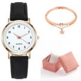 thumbnail image 1 of Iumwxz Women's Classic Quartz Watch with Luminous Arabic Numeral Dial Gold Case Frosted Leather Strap 32.5mm Round Retro Watches for Women Includes Bracelet and Box,Gifts for Women, 1 of 3