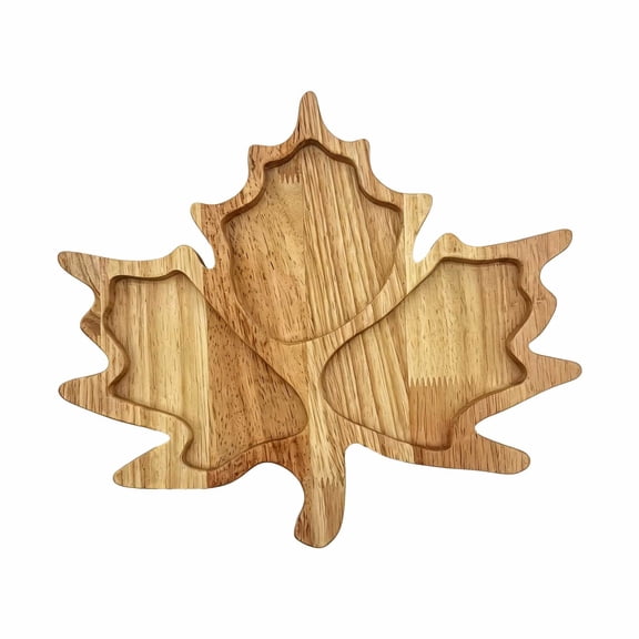 Iumwxz Wood Maple Leaf Serving Tray, Divided Snack Platter with 3 Compartments, 11.2x9.84 Inch, for Snacks Nuts Appetizers Desserts, Fall Party Decor, Easy Clean