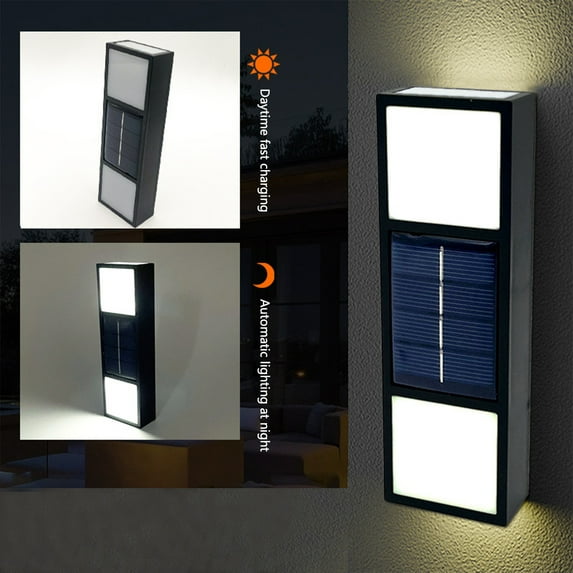 Iumwxz solar wall lights outdoor waterproof,Wall UP And Down Illuminate Outdoor Sunlight Lamp IP65 wall light Modern Decor For Home Garden Porch, Black,With 6 LED Lamp Beads