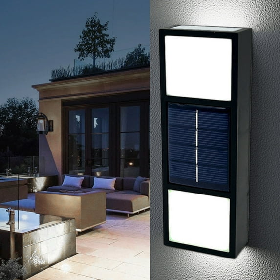 Iumwxz solar wall lights outdoor waterproof,Wall UP And Down Illuminate Outdoor Sunlight Lamp IP65 wall light Modern Decor For Home Garden Porch, Black,With 6 LED Lamp Beads