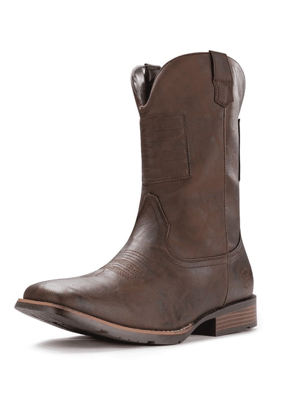 Men's Shoes Cowboy Boot Mid Calf, Medium Cuban Square Toe Bronze