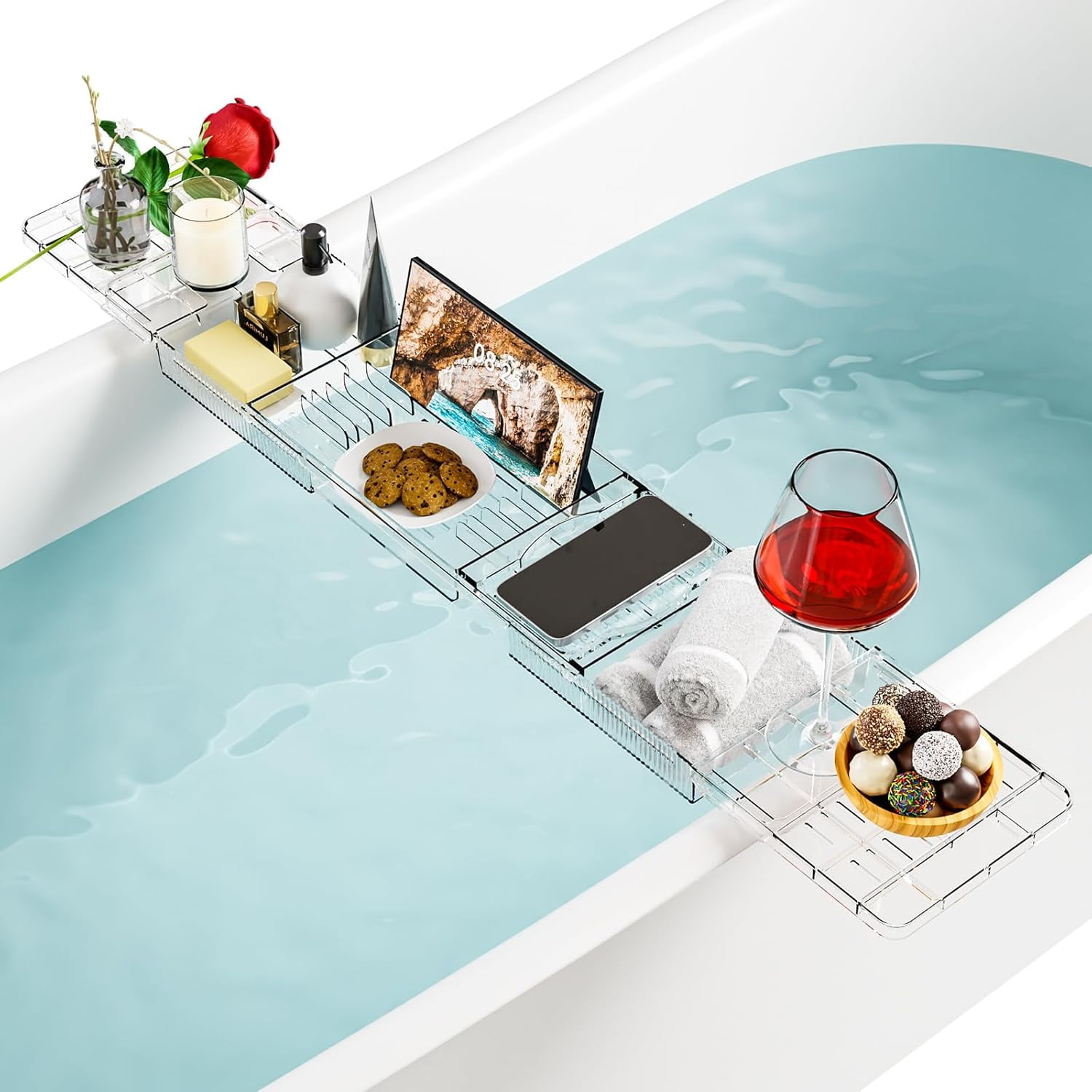 Iuxury Bathtub Trays For Tub,Expandable Bath Shelf Over Tub,Clear Bath