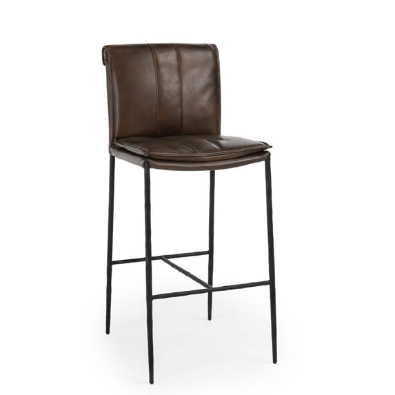 Iva 31 Inch Bar Stool Chair, Padded, Rolled Back, Brown Top Grain Leather