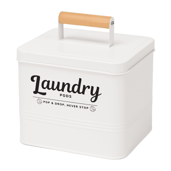 Ivasky Metal Laundry Detergent Holder with Lid for Organization and Storage, Farmhouse Decor