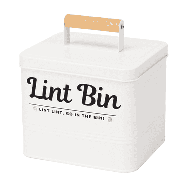 IvaSky Farmhouse Metal Lint Bin for Laundry Room, Trash Can with lid, Decor, Holiday Gift (White)