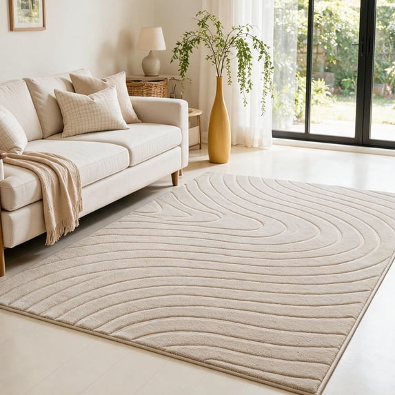 Ivalue 4'x6' Fluffy Rug Washable Soft Area Rugs for Living Room Beige Non Skid Floor Carpets for Dining Room, Home Decor Aesthetic